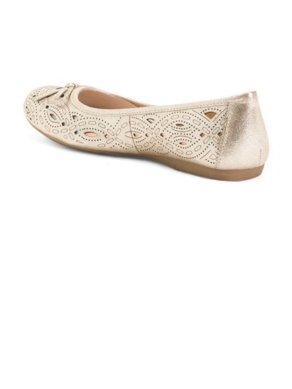 NIB EARTH Josie Gold 710 Leather Comfort Ballet Laser Cut Bow Flat Shoes Sz 8.5